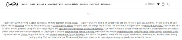 Catbird's Unique Selling proposition on their website.
