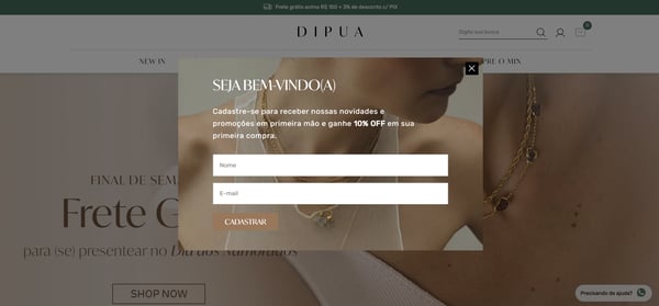 The webpage of Dipua, a brazilian jewelry store, representing competitive intelligence as a way to find strategies to a business.