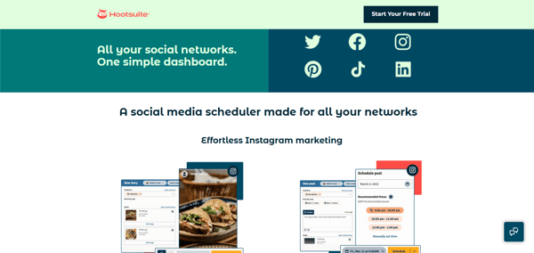 The competitive intelligence tool Hootsuite, a platform that helps social media managers to schedule posts and monitoring their profiles with metrics and insights.