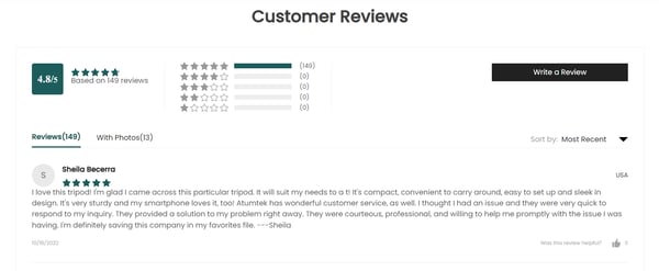 An example of social proof on Conversion Rate Optimization, showing reviews for the site ATUMTEK.