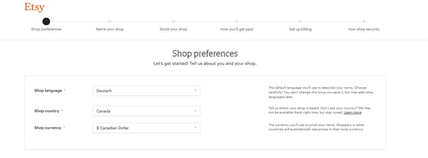 Screenshot of Etsy's website shows screen where users can create an Etsy shop when learning how to sell on Etsy.