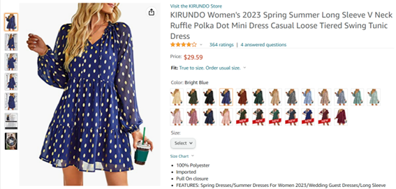 Screenshot shows a listing of a summer dress on Amazon, to illustrate how a t-shirt mockup template would work.