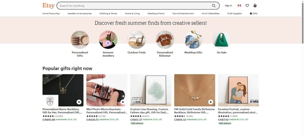 Image from article on how to sell on Etsy shows Etsy's home page, with the headline, "Discover fresh summer finds from creative sellers!"