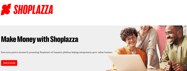 Image from Shoplazza's affiliate program website shows the headline "Make money with Shoplazza."