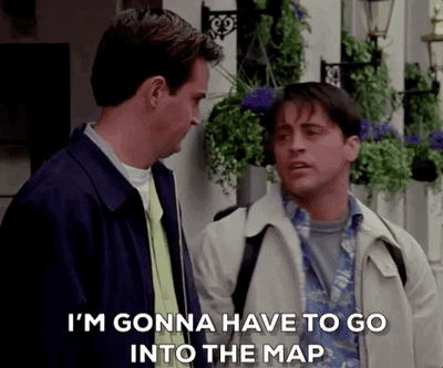 Gif in article about how to write a business plan shows a scene from TV show Friends, in which Joey says, "I'm gonna have to go into the map" to Chandler, then proceeds to step onto a paper map.
