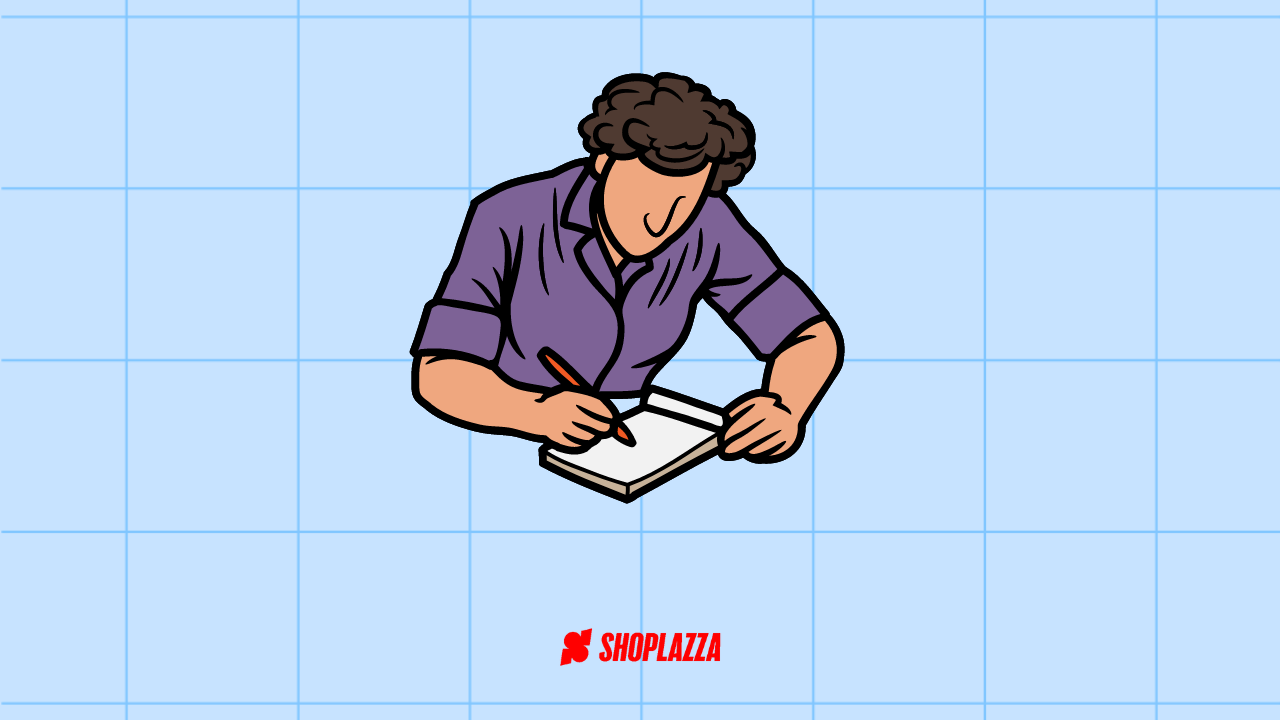 Our conclusion image, with the illustration of a guy wearing a purple shirt writing something on a notebook, representing how to self-publish a book.