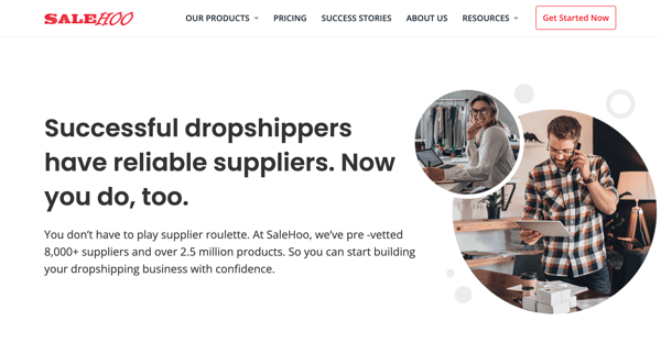Image that composes the article on best dropshipping suppliers shows SaleHoo's homepage, where it says, "Successful dropshippers have reliable suppliers. Now you do, too."