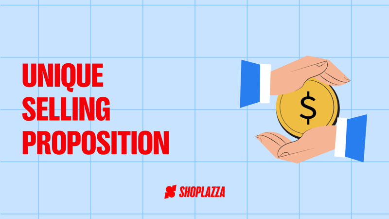 Our unique selling proposition blog cover, with the title left aligned in red and an illustration of two hands holding a coin, representing how a unique selling proposition can help you drive sales toy your business.