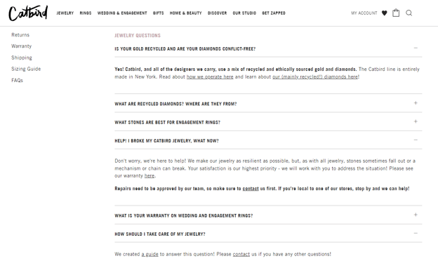 Screenshot of Catbird's website shows the FAQ section as an example of how to use UGC to create better website pages.
