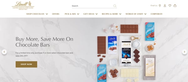 The webpage of Lindt, a chocolate brand that is an example of a specialty store retail business.