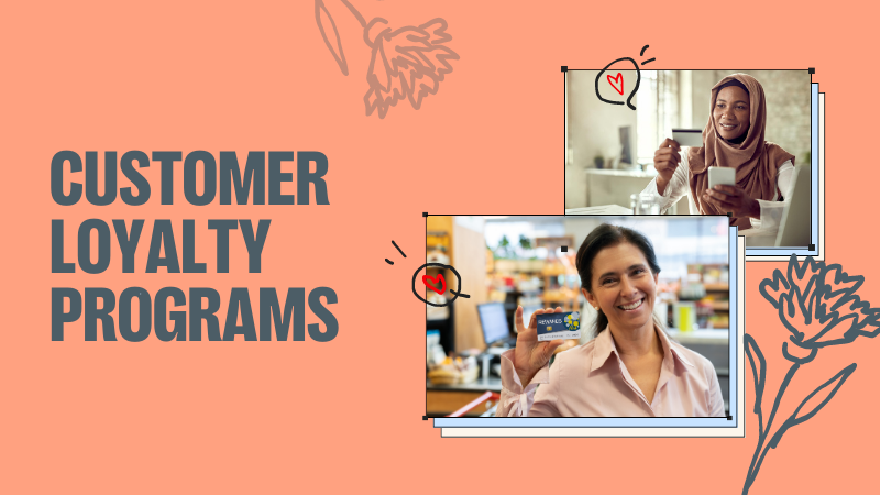 Cover image shows the words customer loyalty programs, together with two photos, each one with a different woman using a loyalty program card.